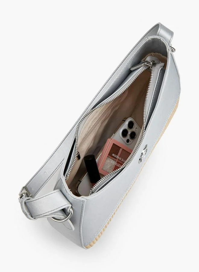 Peppermint SILVER Textured Shoulder Bag With Zip Closure for Women | Best Price UAE